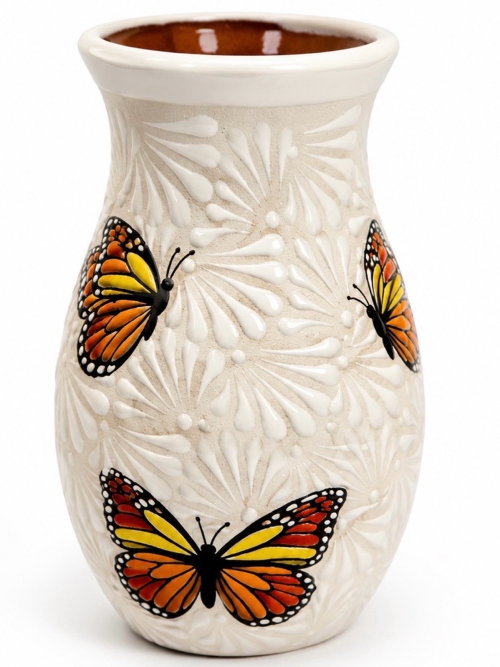 Butterfly Ceramic Vase in Cream and Orange
